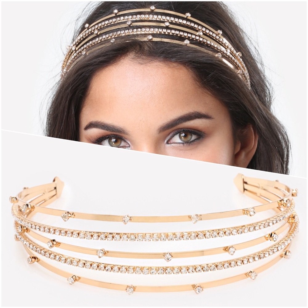 Bebe Gold Multi-Row Rhinestone Crystal Headband